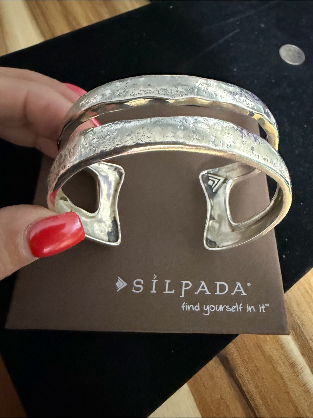 Silpada Sterling Silver Hammered Double-Row Open Cuff Bracelet retired